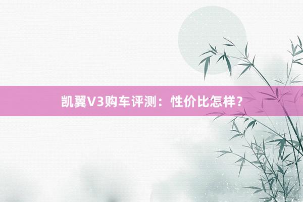 凯翼V3购车评测：性价比怎样？